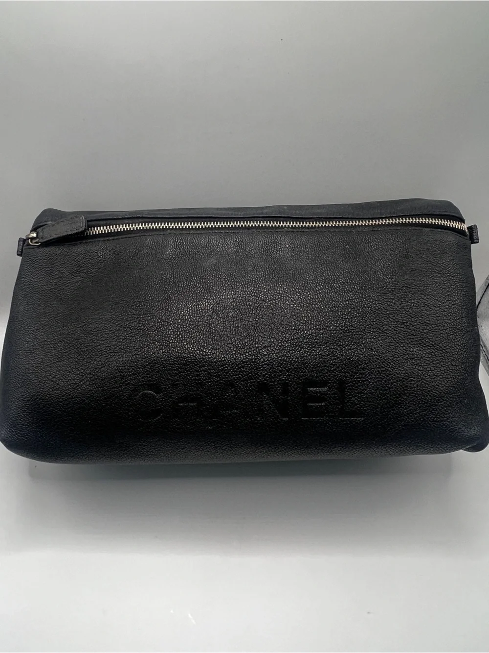 CHANEL Vintage Black Caviar Leather Large Toiletry Cosmetic Bag 11-Series